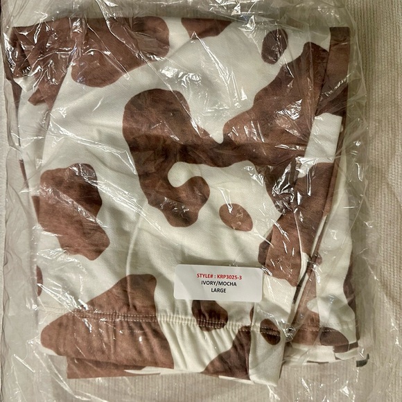 Jade by Jane Cow Print Flared Bell-Bottoms Pull On Pants Mocha Ivory Sz Large - Picture 5 of 8